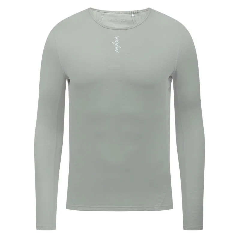 YKYW Men's Cycling Long Sleeve Base Layers Clothing Winter Thermal Fleece Bicycle Undershirt Bike Base Underwear Morning Mist White