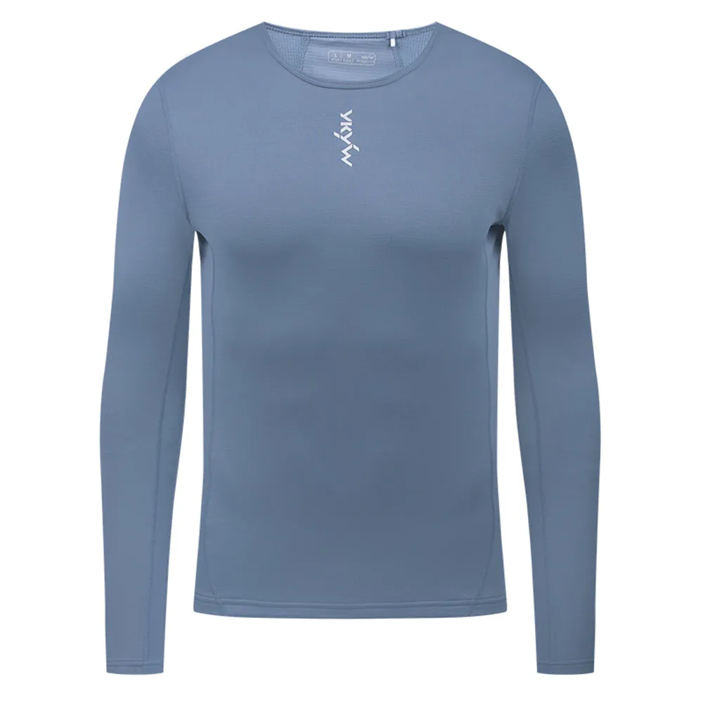 YKYW Men's Cycling Long Sleeve Base Layers Clothing Winter Thermal Fleece Bicycle Undershirt Bike Base Underwear Morning Mist White