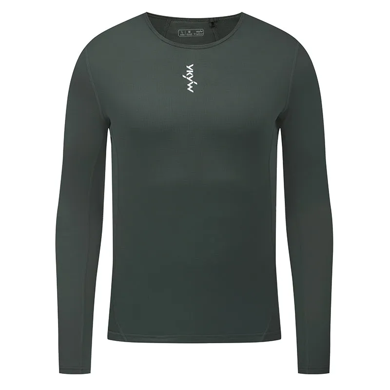 YKYW Men's Cycling Long Sleeve Base Layers Clothing Winter Thermal Fleece Bicycle Undershirt Bike Base Underwear Morning Mist White
